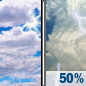 Sunday: A chance of showers and thunderstorms after 2pm.  Partly sunny, with a high near 82. Chance of precipitation is 50%.