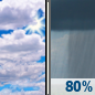 Sunday: Showers likely, then showers and possibly a thunderstorm after 2pm.  High near 75. Calm wind becoming southwest 5 to 7 mph in the afternoon.  Chance of precipitation is 80%. New rainfall amounts between a tenth and quarter of an inch, except higher amounts possible in thunderstorms. 
