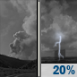 Tonight: A slight chance of showers and thunderstorms between 1am and 2am.  Areas of smoke. Partly cloudy, with a low around 74. Calm wind.  Chance of precipitation is 20%.