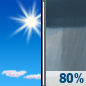 Tuesday: Showers and possibly a thunderstorm after 2pm.  High near 75. Southwest wind 7 to 13 mph, with gusts as high as 26 mph.  Chance of precipitation is 80%.