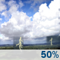 Thursday: A 50 percent chance of showers and thunderstorms.  Mostly sunny, with a high near 87. Light southwest wind becoming west 5 to 9 mph in the morning. Winds could gust as high as 20 mph. 