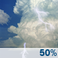Tuesday: A 50 percent chance of showers and thunderstorms.  Partly sunny, with a high near 85. South southwest wind 6 to 11 mph, with gusts as high as 22 mph. 
